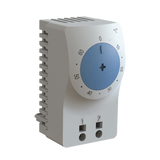 Termostato/Interruptor Para Control de Temperatura en Grados Fahrenheit, Para Uso con Ventiladores, Con Terminales de Conexión, y Clip para Riel Din de 35 mm, Color Gris Claro