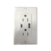 Contacto Dúplex con puertos USB Tipo A y C, 15 A, 100 - 240 V, USB 5 V, Incluye la Placa.