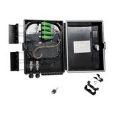 Caja terminal montada en pared de 16 núcleos material ABS color negro. Incluye adatpadores SC APC - Fibralink