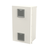 Gabinete Acero Galv. para 2 Baterías PL110D12 (400 x 730 x 300mm). Puerta Ventilada. Acc. para piso o poste No incluidos.