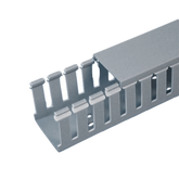 Canaleta Ranurada de PVC con Tapa, Tipo F, 82.6 mm de Ancho, 79.2 mm de Alto y 2 m de Largo, Color Gris