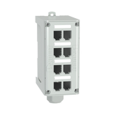 Panel de Parcheo Modular para Fibra Óptica, de Instalación en Riel DIN Estándar de 35mm, 8 Puertos Mini-Com, Color Gris