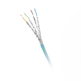 Bobina de Cable Blindado S/FTP Categoría 6A, Uso Industrial con Resistencia al Aceite, Rayos UV y Abrasión, Multifilar (Flexible), Color Azul Cerceta, Bobina de 500m
