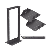 Kit de Rack Estándar 19", 24 UR con 2 Charolas y PDU (8 tomas). Ideal para UPS y Servidores tipo Torre.