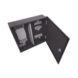 Distribuidor de fibra óptica, vació, 19in, para instalación en pared, "Acepta 48 acopladores SC simplex / 96 LC Duplex"