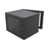 Gabinete Abatible de Pared (Con Marco Trasero) con Rack 19" de 12 Unidades. Ventana de Cristal Templado.