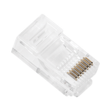 Bote con 100 Plugs Pass through RJ45 Cat5e sin blindaje, chapado de oro a 30 micras para durabilidad extrema