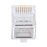 Bote con 100 Plugs Pass through RJ45 Cat6 BLINDADO chapado de oro a 30 micras para durabilidad extrema