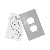 Contacto eléctrico doble, soporte y tapa color aluminio, para canaleta TEK100-A y mini columna THMICG