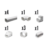 Kit de Canaletas Para la Organización de Tuberías y Cables Eléctricos en Instalaciones de Aire Acondicionado, Uso en Interiores y Exteriores, PVC Rígido, Ideal Para Minisplit, Contenido de Kit (11 Piezas), (3000-00000)