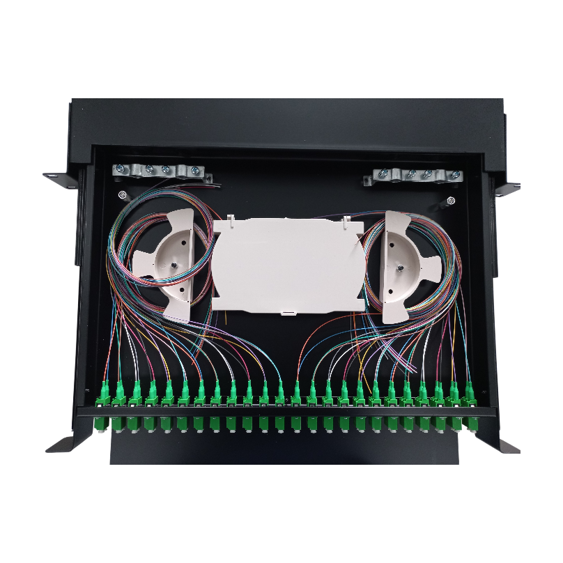 ODF Deslizable 1U con 24 Adaptadores LC DX y 48 Pigtails - Fibralink