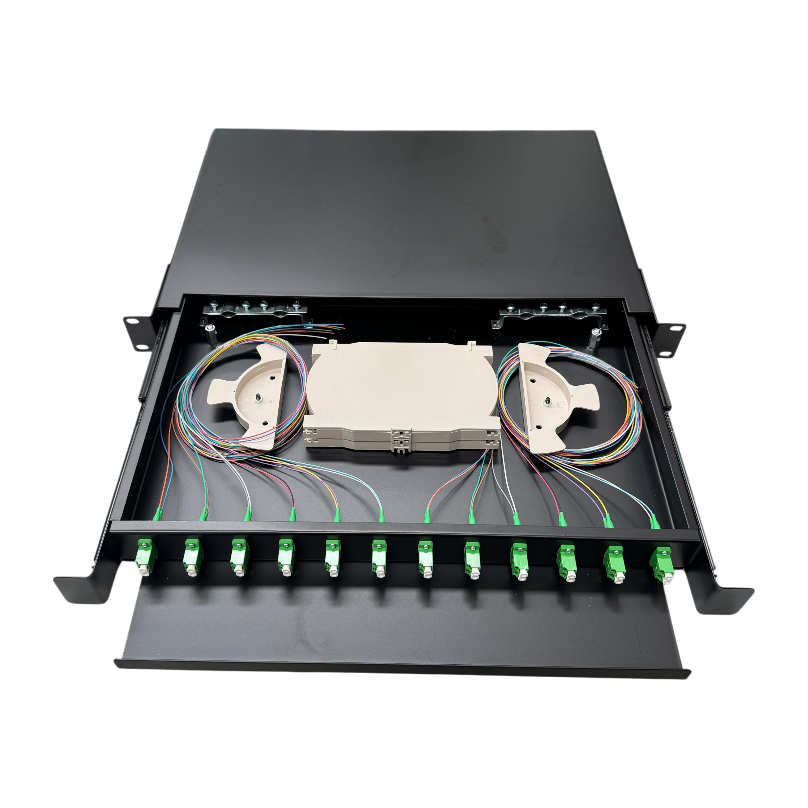 ODF Deslizable 1U con 12 Adaptadores LC DX y 24 Pigtails - Fibralink