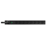 PDU ES2P Monitoreable (MI) para Distribución de Energía, Enchufe de Entrada NEMA 5-15P, Con 8 Salidas 5-20R, Horizontal 19in, 120 Vca, 15 Amp, 1UR