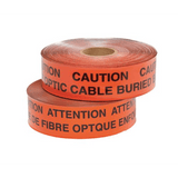 Cinta de peligro subterráneo, Color rojo, Material Aluminio, 304.8m, Leyenda: PRECAUCIÓN: LÍNEA ELÉCTRICA ENTERRADA DEBAJO