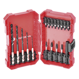 Juego de Puntas y Brocas / 18 Piezas / Entrada Hexagonal 1/4" / PH, Torx, Cuadradas / Brocas 2-6 mm / Estuche Organizador