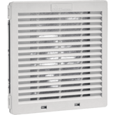 Ventilador con Filtro de Montaje Lateral HF13 / Flujo de Aire 149 CFM (253 m³/h) / 115 Vca / Gris Claro RAL 7035 / Instalación Click-Fit sin Herramientas / Rejilla con Bisagras / Type 12