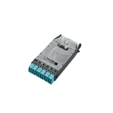 Cassette HD Flex de 12 Fibras Multimodo OM4, de MPO a 6 Conectores y Precargado con 12 Pigtails LC Duplex, Color Aqua