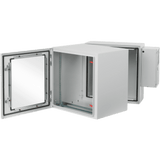 Gabinete Rack ProTek de Doble Bisagra con Puerta de Ventana / 48.54 x 23.62 x 27.95 in (1233 x 600 x 710 mm) / NEMA Type 12, IP55, IK10 / Con Aire Acondicionado 800 BTU / 26U para Racks 19 in / Acero Gris Claro RAL 7035