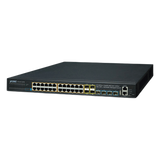 Switch Administrable Stacking Capa 3, 24 Puertos PoE 802.3af/at 10/100/1000T, Hasta 370 W, 4 Puertos 10G SFP+