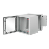 Gabinete Industrial ProTek de Puerta con Ventana, Con Aire Acondicionado de 800 BTU, Protección NEMA Tipo 4/12; IP66; IK10, Abatible, Fabricado en Acero, 19 UR, Color Gris Claro