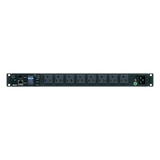 PDU Monitoreable (MI) para Distribución de Energía, Enchufe de Entrada NEMA 5-15P, Con 8 Salidas 5-20R, Horizontal 19in, 120 Vca, 20 Amp, 1UR