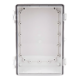 Gabinete Plástico ABS / IP66 / Puerta Transparente Policarbonato / 190 x 290 x 140 mm / Cierre Broche Inoxidable / Compatible Candado Perno 5 mm