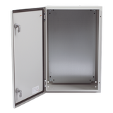 Gabinete de Acero IP66 / 400 x 600 x 250 mm / IK10 / Placa Trasera Metálica 2 mm / Cerradura con Llave / Tapa Inferior Atornillable