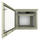 Gabinete para Poste/Torre/Pared de Exterior con Ventiladores y Termostato con Rack de 19" de 9 U.