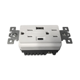 Contacto Dúplex con puertos USB Tipo A y C, 15 A, 100 - 240 V, USB 5 V, Incluye la Placa.