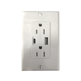 Contacto Dúplex con puertos USB Tipo A y C, 15 A, 100 - 240 V, USB 5 V, Incluye la Placa.