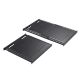 Charola Ventilada de Instalación sin Herramienta, Para Rack o Gabinetes de 4 Postes, Ajustable de 900 a 1200 mm de Profundidad, De Acero, Color Negro