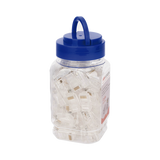 Bote con 100 Piezas de Plug Modular RJ45 / Cat 5e / Chapado en Oro a 30 Micras / Sin Blindaje / Facil Instalación / Uso Interior / Soporta Norma TIA-568B / Cumple con RoHS 2.0