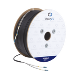 Carrete de Fibra Óptica Monomodo con conectores LC-LC Duplex, Reforzada con Kevlar, de 300 metros, Para instalaciones subterráneas por tubería