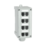 Panel de Parcheo Modular para Fibra Óptica, de Instalación en Riel DIN Estándar de 35mm, 8 Puertos Mini-Com, Color Gris