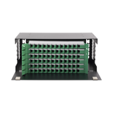 Distribuidor de Fibra Óptica con bandejas deslizables, vacío, 19in, acepta 72 adaptadores "LC Duplex" o "LC Simplex" o 72 "SC" Simplex, 4U