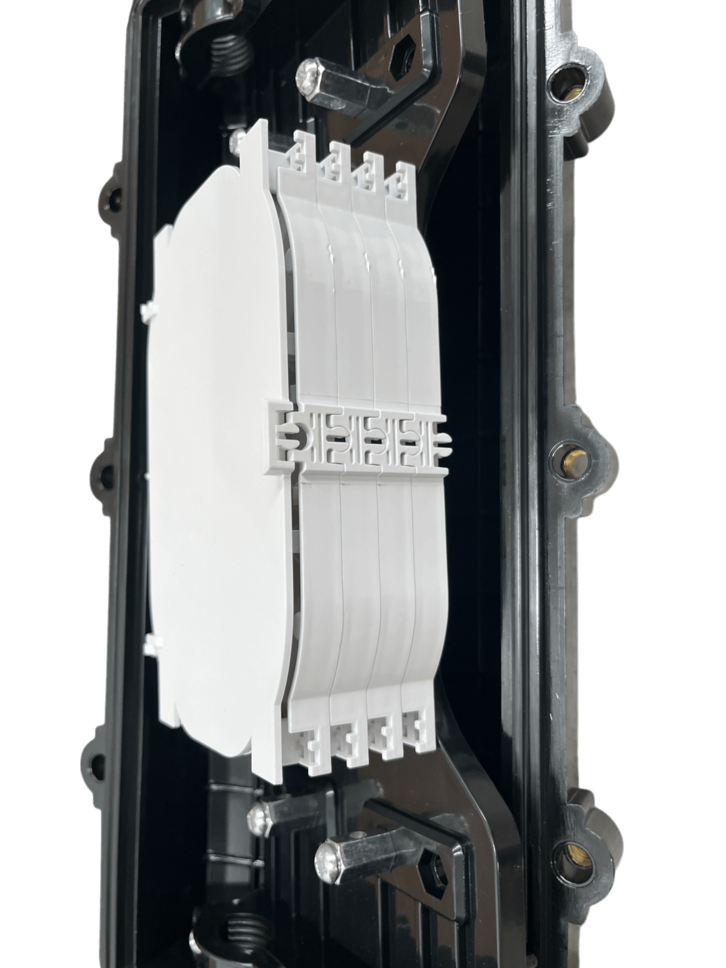 Caja de Distribución de Fibra Óptica Horizontal hasta 96 empalmes Exterior IP68 2 puertos de entrada y salida - Fibralink México