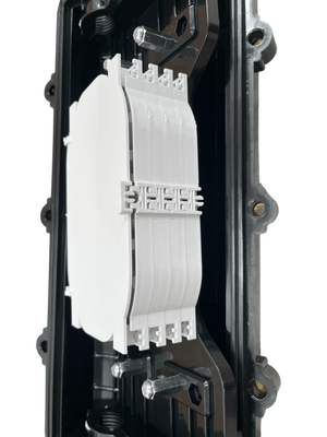 Caja de Distribución de Fibra Óptica Horizontal hasta 96 empalmes Exterior IP68 2 puertos de entrada y salida - Fibralink México
