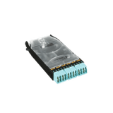 Cassette HD Flex de 12 Fibras Multimodo OM4, de MPO a 6 Conectores y Precargado con 12 Pigtails LC Duplex, Color Aqua