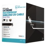 Cable UTP Categoría 5e para Exterior / 24AWG 4 Pares / Conductor Cobre Desnudo / Cubierta LDPE Negra Resistente a Rayos UV / Relleno Anti-Humedad PE Tap Compound / Soporte PoE IEEE 802.3at y Gigabit Ethernet / 1000 ft (304.8 m)