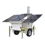 Torre de Vigilancia Móvil / Mástil Retráctil 7.5 m (24.6 ft) / 3 Bases para Paneles Solares / Traila para Videovigilancia o Iluminación / Construcción Resistente a Clima Adverso